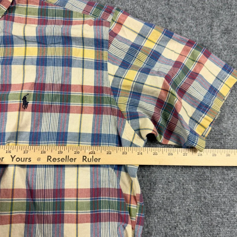 Ralph Lauren Button Down Mens Large Multi Color Plaid Blake Short Sleeve Cotton